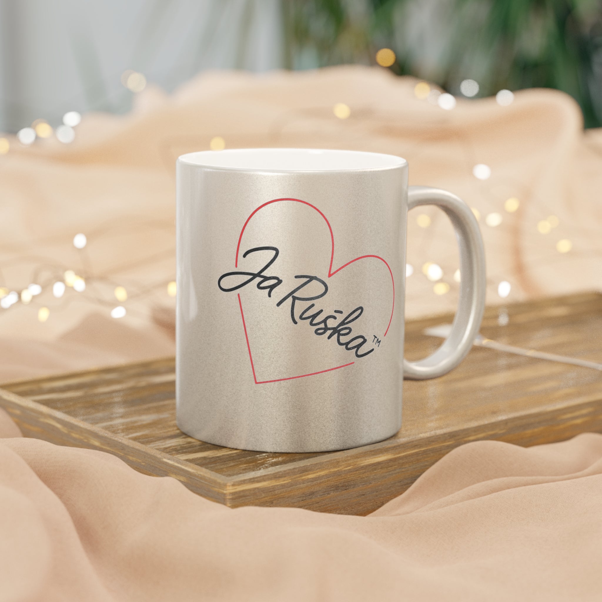 Metallic Heart Mug - Love Gift, Coffee Cup, Personalized, Anniversary/Birthday, Elegant Drinkware