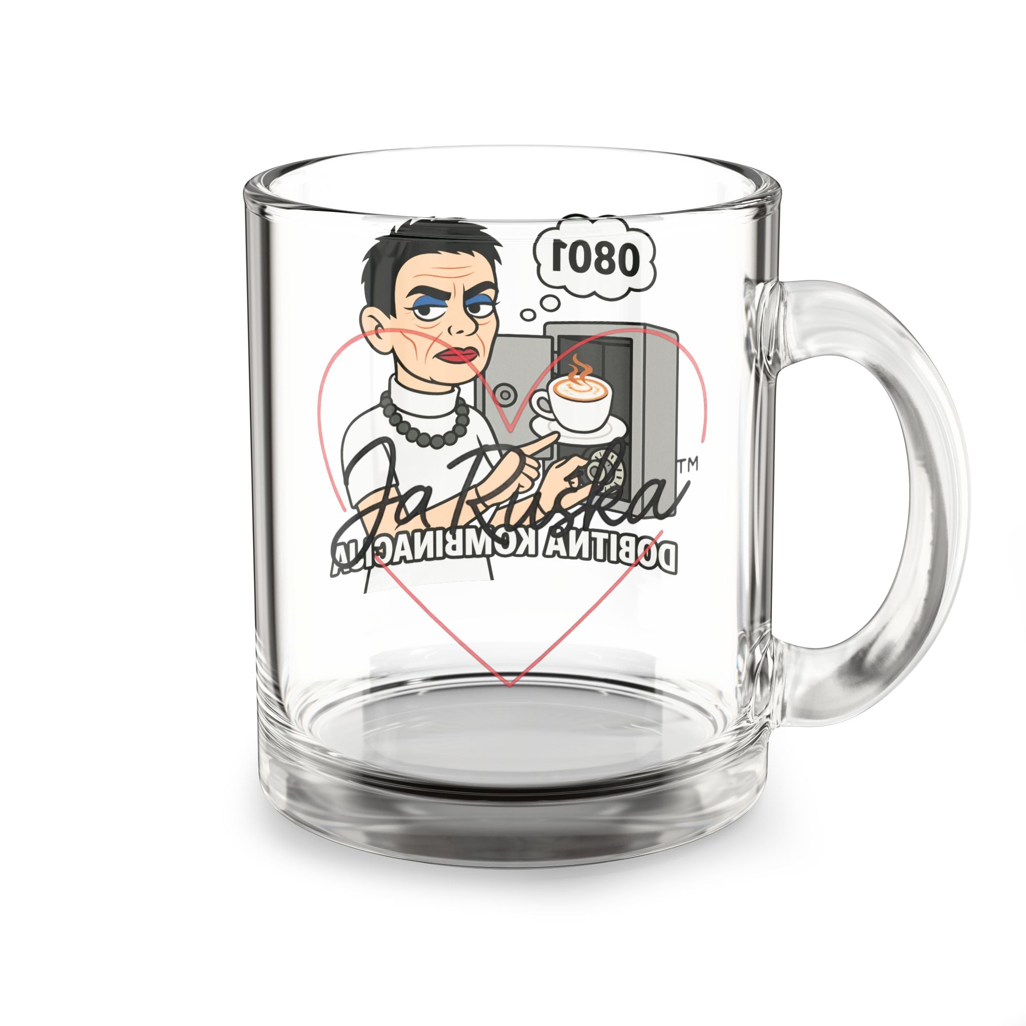 JA RUSKA Glass Coffee & Tea Mug – Motivational Quote “DONITNA KOMBINACIJA”