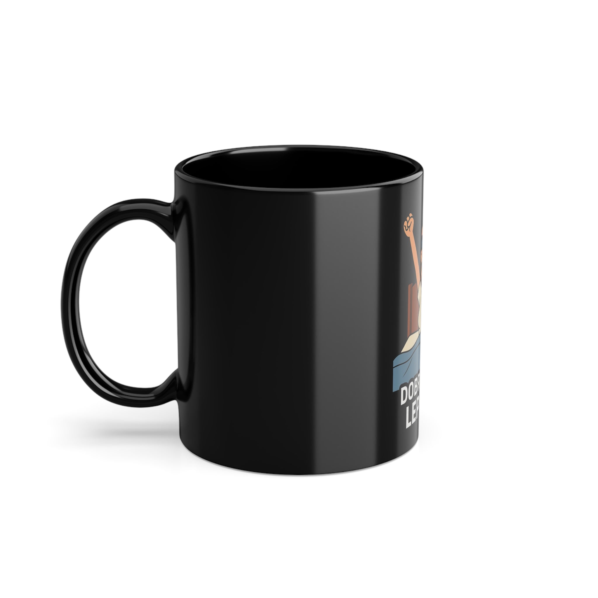 Black Coffee Mug with Fun Morning Design, Perfect for Coffee Lovers, Gift for Friends, Morning Motivation Cup, 11oz Ceramic Mug