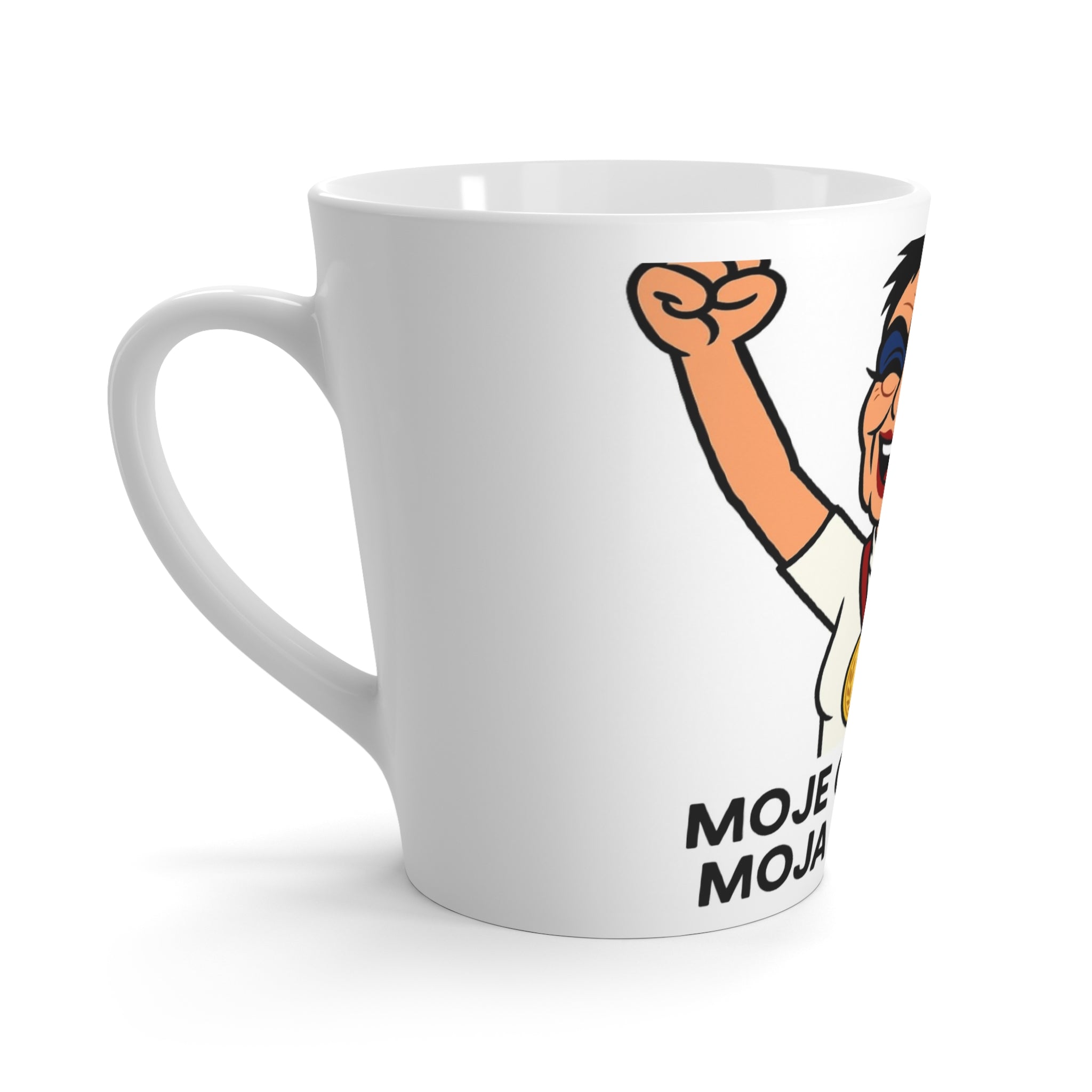 Celebratory Latte Mug with Fun Graphic, Perfect Gift for Retirement Parties, Birthdays, Coffee Lovers, Unique Gift Idea, Humor Mug