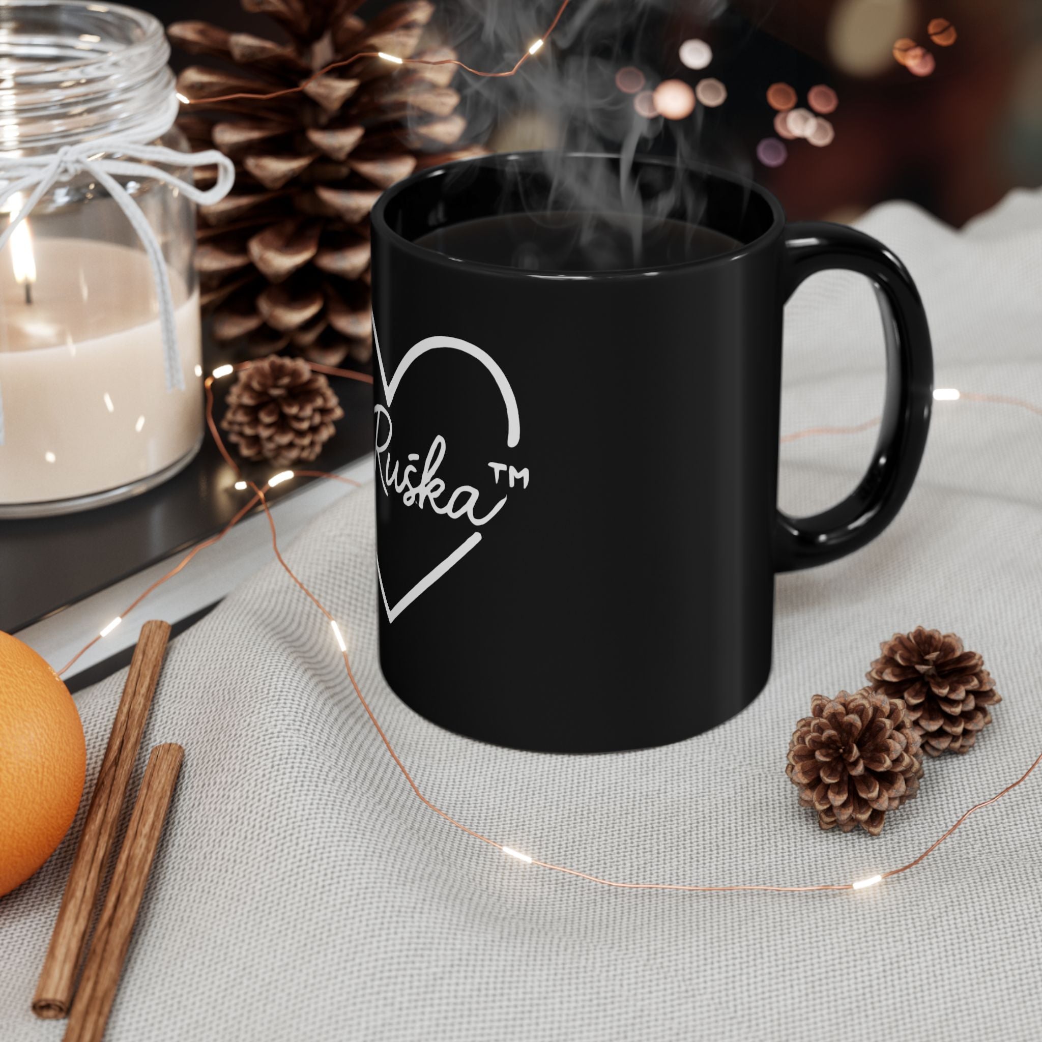 Heartfelt Black Mug - Ja Ruška Collection | Cute Coffee Cup, Gift for Friends, Home Decor, Valentine's Day, Love Theme
