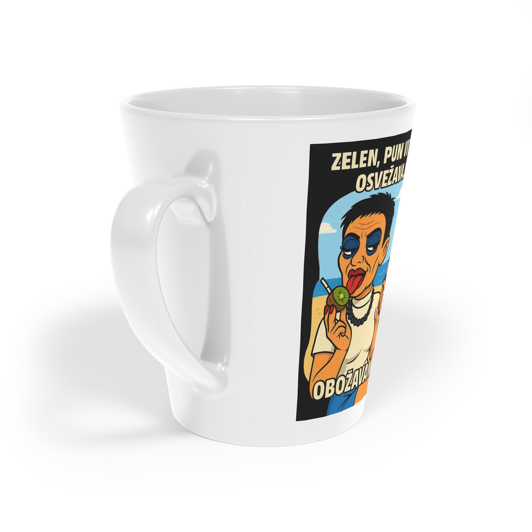Retro Summer Latte Mug, Fun Coffee Cup, Beach Vibe Mugs, Gift for Him, Vintage Style Drinkware, Humorous Summer Mug