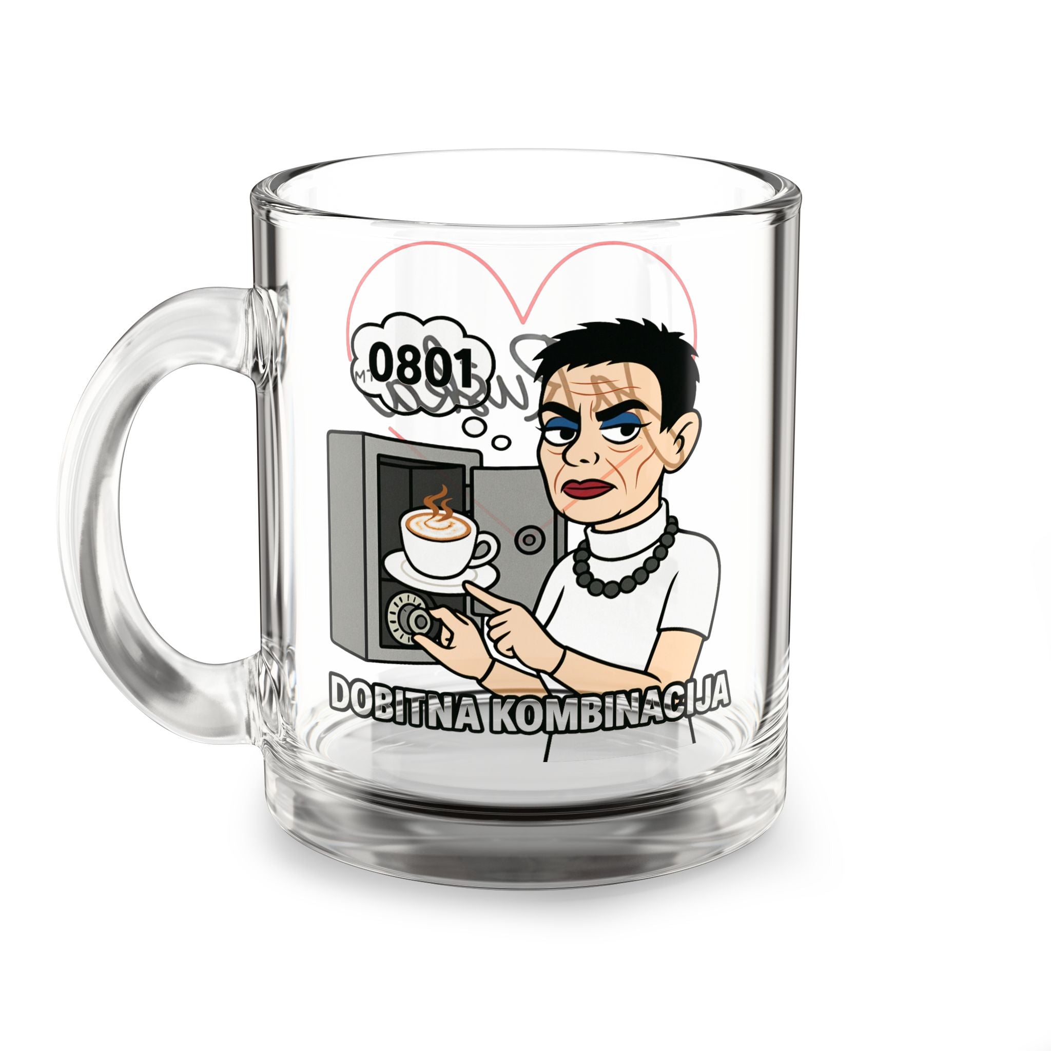 JA RUSKA Glass Coffee & Tea Mug – Motivational Quote “DONITNA KOMBINACIJA”