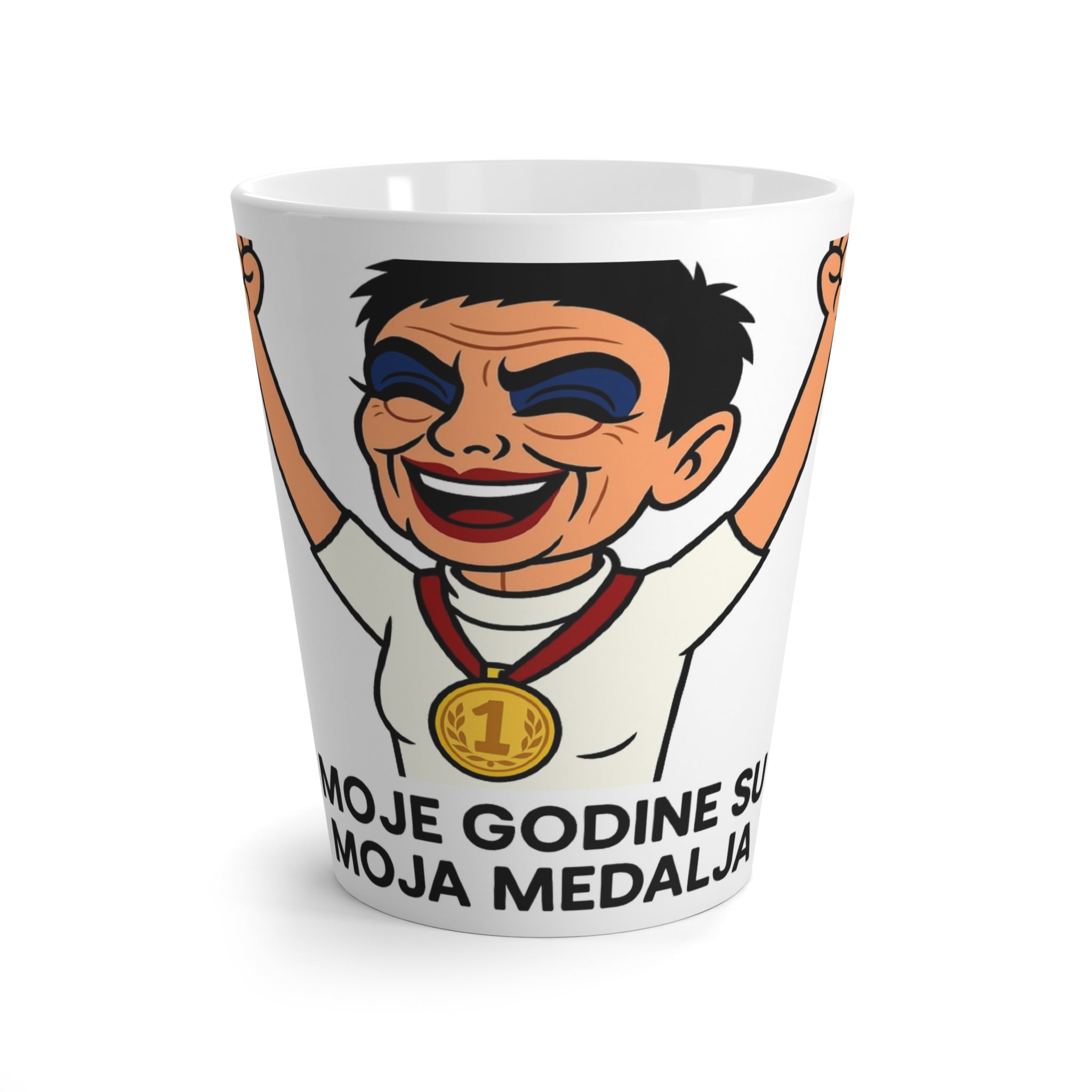 Celebratory Latte Mug with Fun Graphic, Perfect Gift for Retirement Parties, Birthdays, Coffee Lovers, Unique Gift Idea, Humor Mug