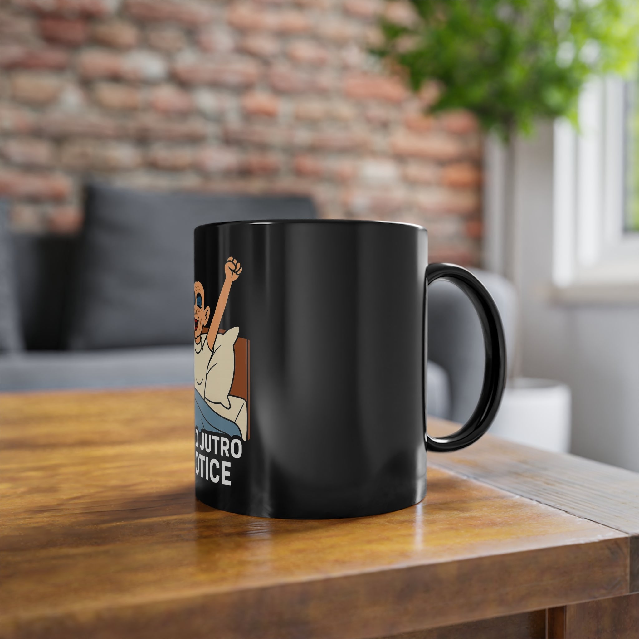Black Coffee Mug with Fun Morning Design, Perfect for Coffee Lovers, Gift for Friends, Morning Motivation Cup, 11oz Ceramic Mug