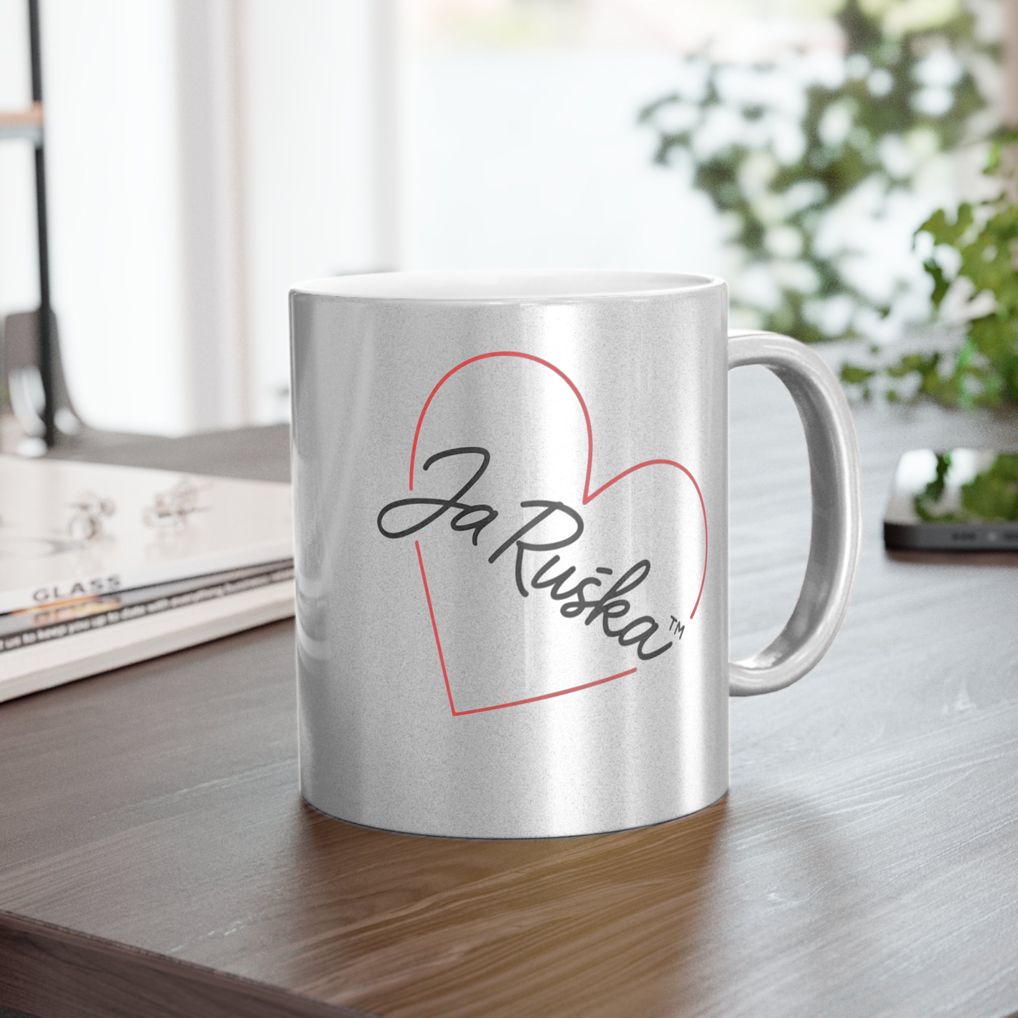 Metallic Heart Mug - Love Gift, Coffee Cup, Personalized, Anniversary/Birthday, Elegant Drinkware