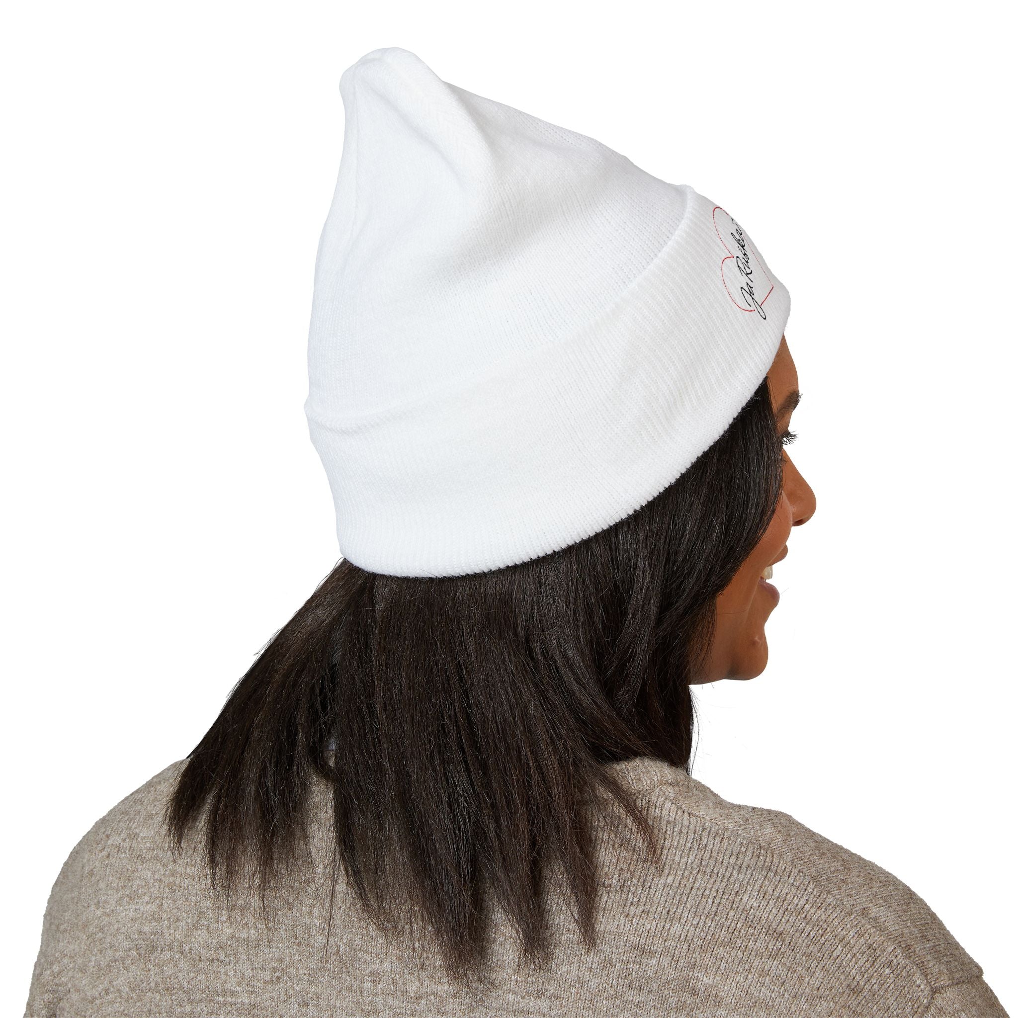 Classic Embroidered Cuffed Beanie | Cozy Winter Hat, Gift for Her, Love Hat, Fashion Accessory, Heart Design