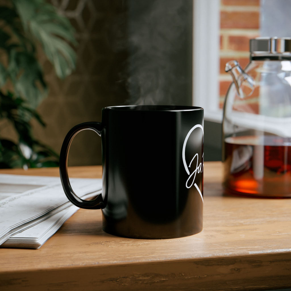 Heartfelt Black Mug - Ja Ruška Collection | Cute Coffee Cup, Gift for Friends, Home Decor, Valentine's Day, Love Theme