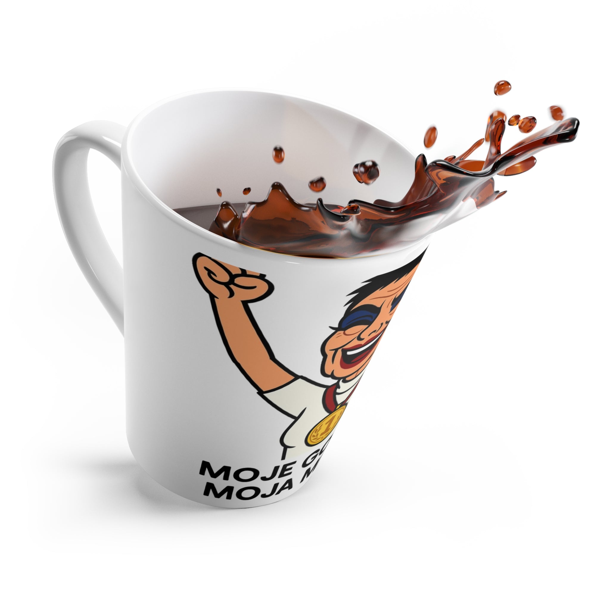 Celebratory Latte Mug with Fun Graphic, Perfect Gift for Retirement Parties, Birthdays, Coffee Lovers, Unique Gift Idea, Humor Mug